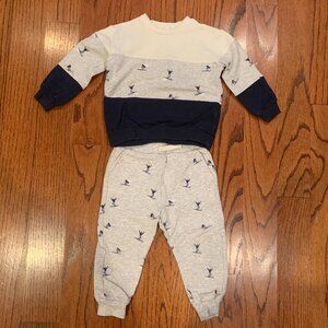 Miles the Label Skier Print Color Block Sweatshirt & Sweatpants Set | 18 months